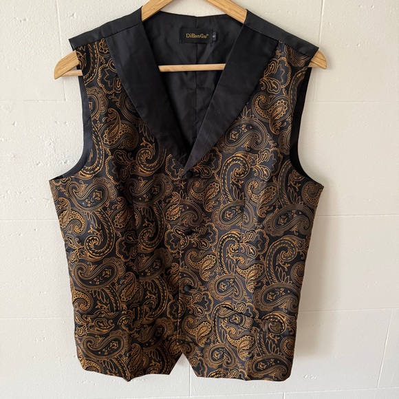 Vintage Black and Gold Paisley Vest - Picture 1 of 7